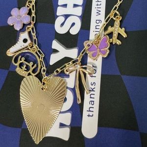 Wood + Wolfe Gold Charm Necklace. 18” 7 Charms.